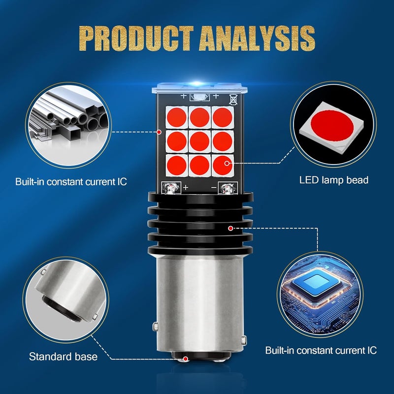 Flygun 2 PCS 1157 Car LED Brake Light Replacement, Super Bright Waterproof Vehicle Lighting Bulbs, Universal 3030 24SMD Automotive Tail Light Bulbs Accessories for Truck SUV Car (Red Light) - Image 3